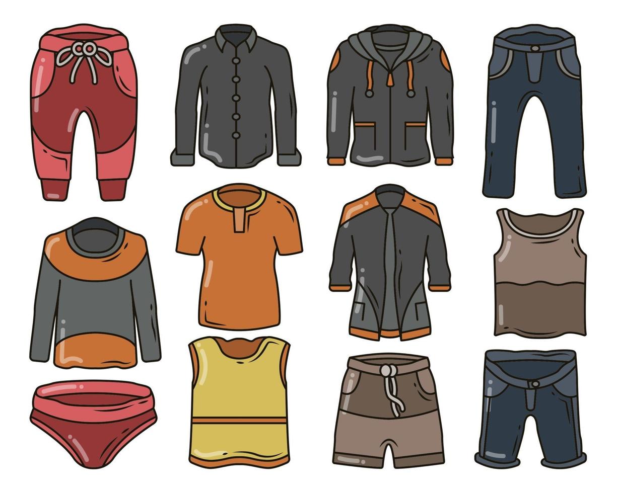 set handgetekende mannen kleding en accessoires cartoon doodle ontwerp vector