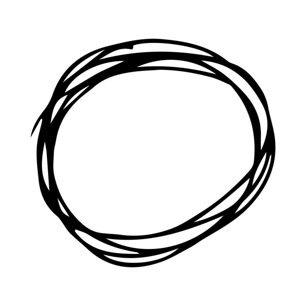 hand- getrokken kattebelletje cirkel. zwart tekening ronde circulaire ontwerp element Aan wit achtergrond. vector illustratie