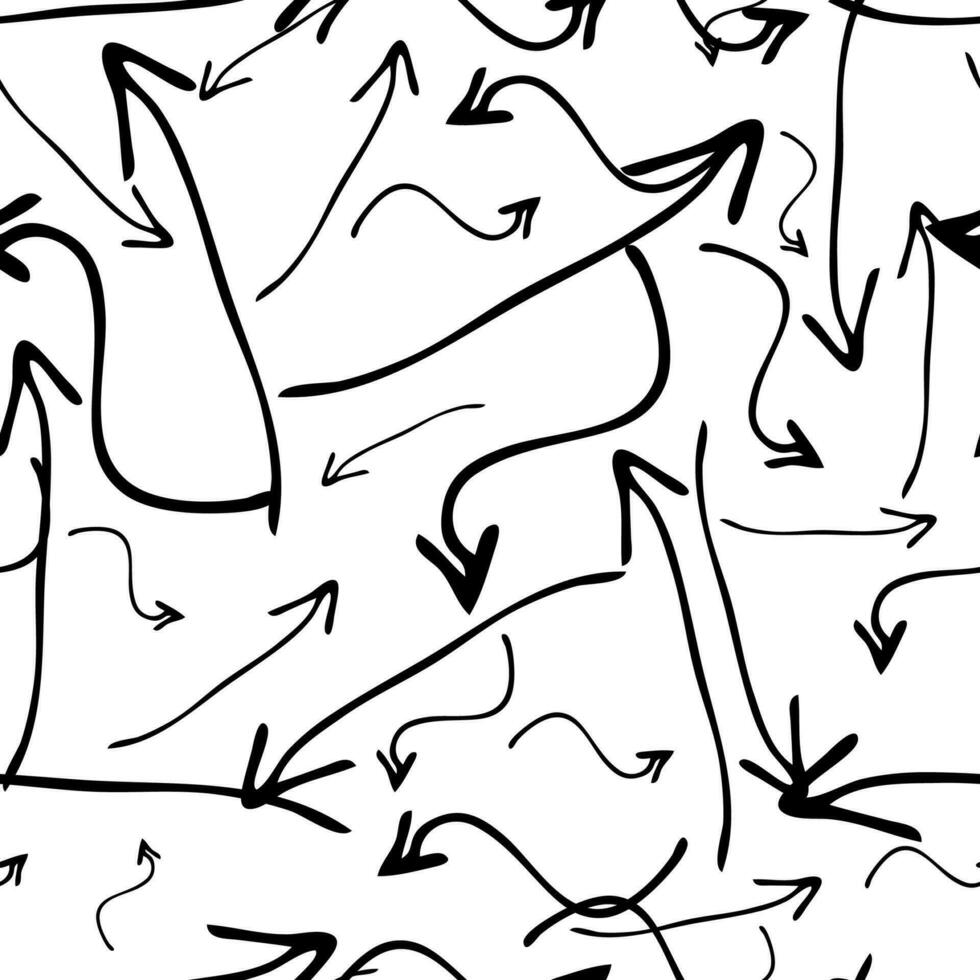 naadloos patroon met zwart hand- getrokken tekening pijlen Aan wit achtergrond. abstract grunge textuur. vector illustratie
