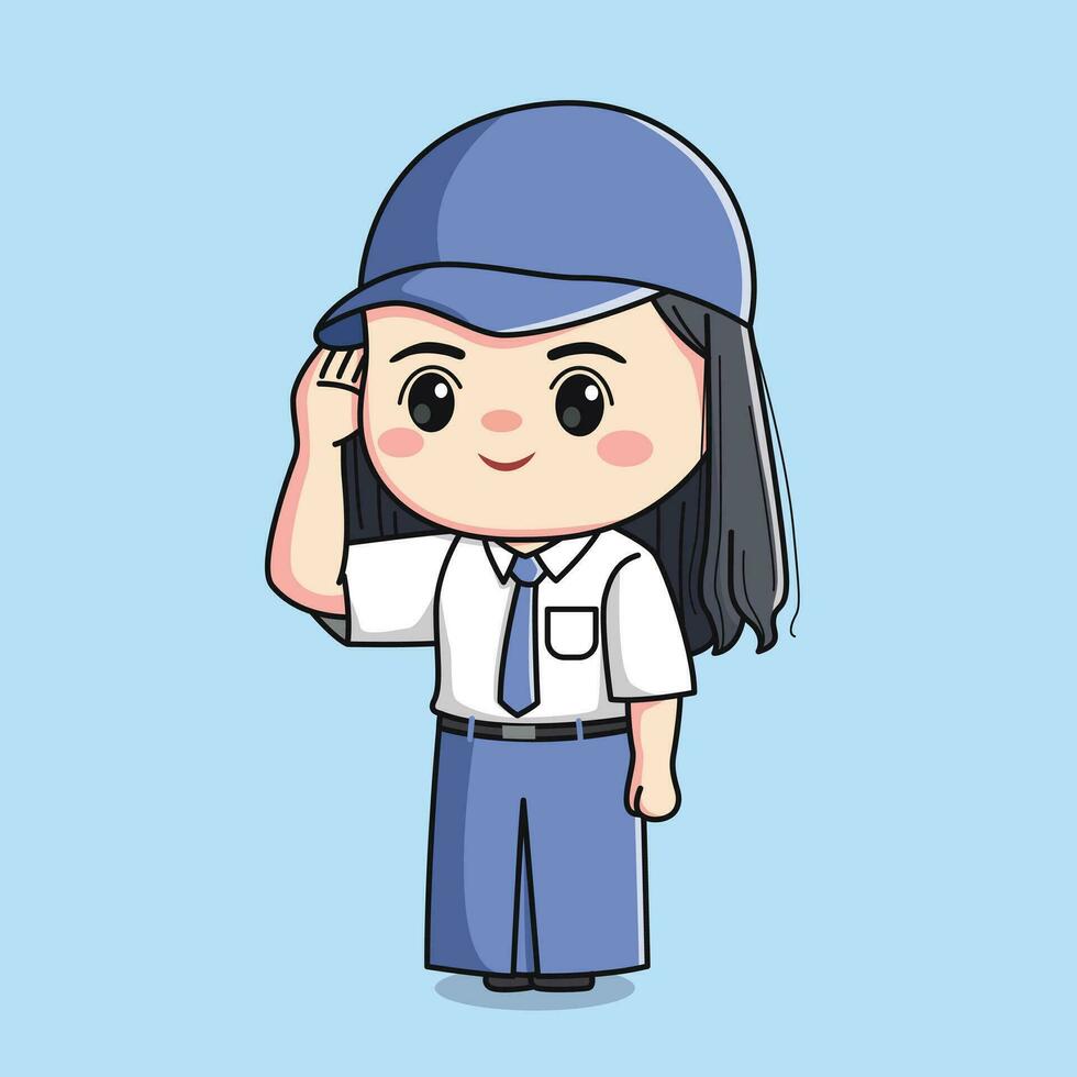 Indonesisch senior hoog school- leerling schattig meisje karakter kawaii chibi vector