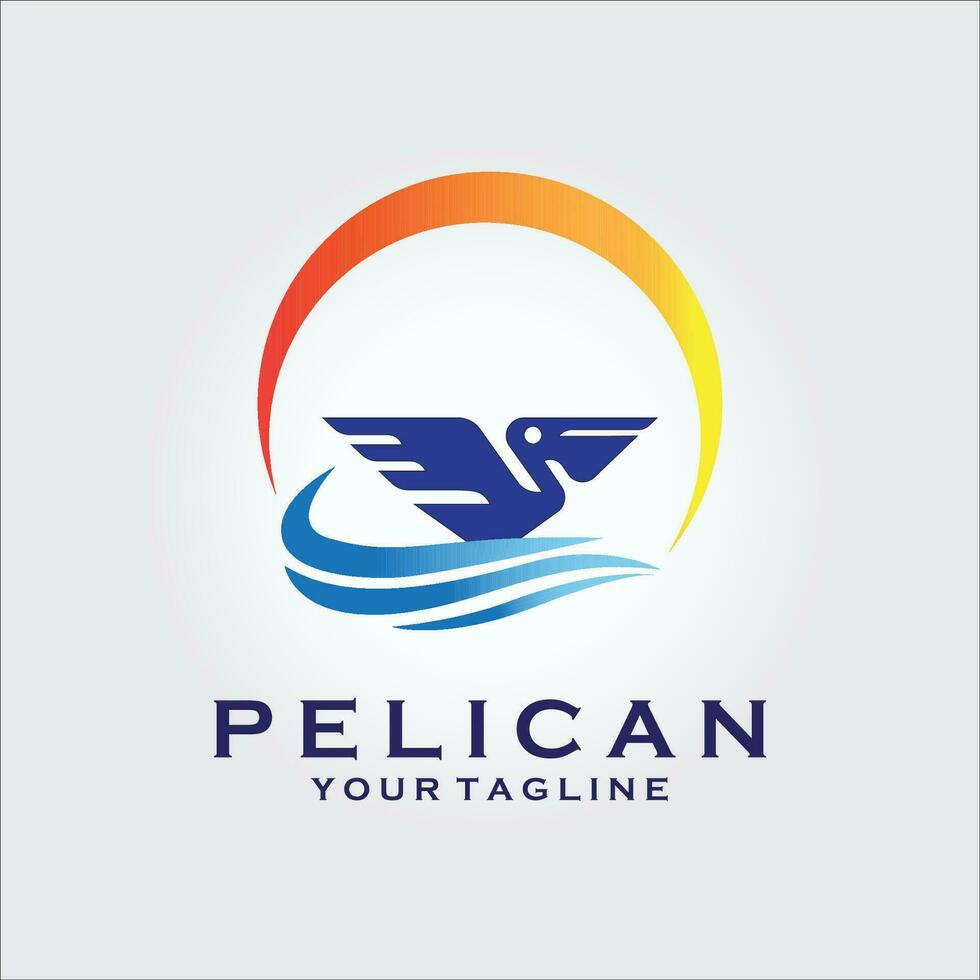 pelikaan oceaan logo lijn kunst ontwerp vector