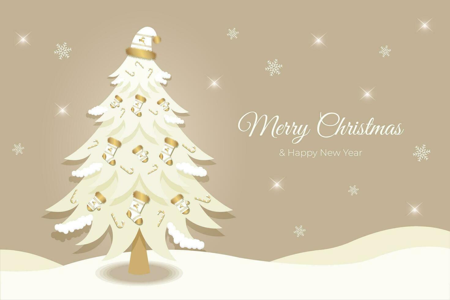 kerstmis, nieuw jaar groet kaart, uitnodiging met Kerstmis boom. speelgoed van laarzen, wanten, hoed, snoepjes en herten. vector illustratie.