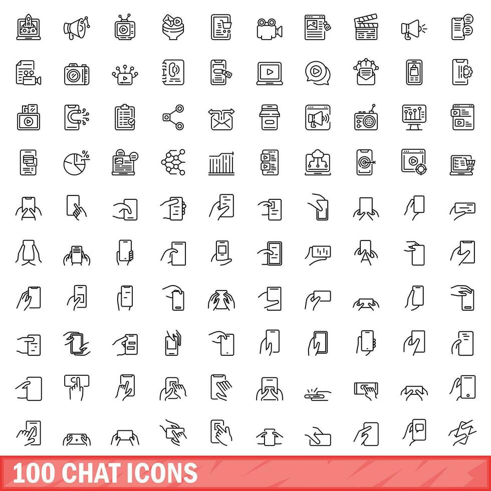 100 babbelen pictogrammen set, schets stijl vector