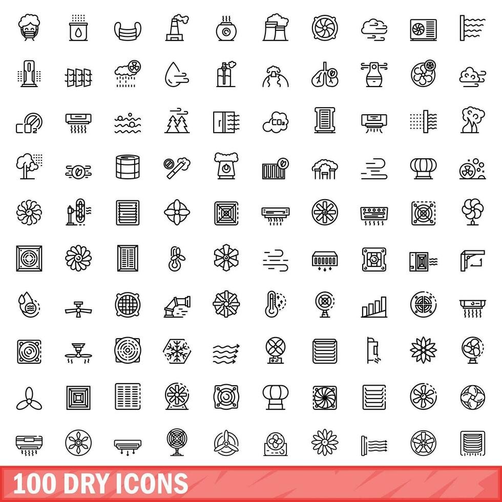 100 droog pictogrammen set, schets stijl vector