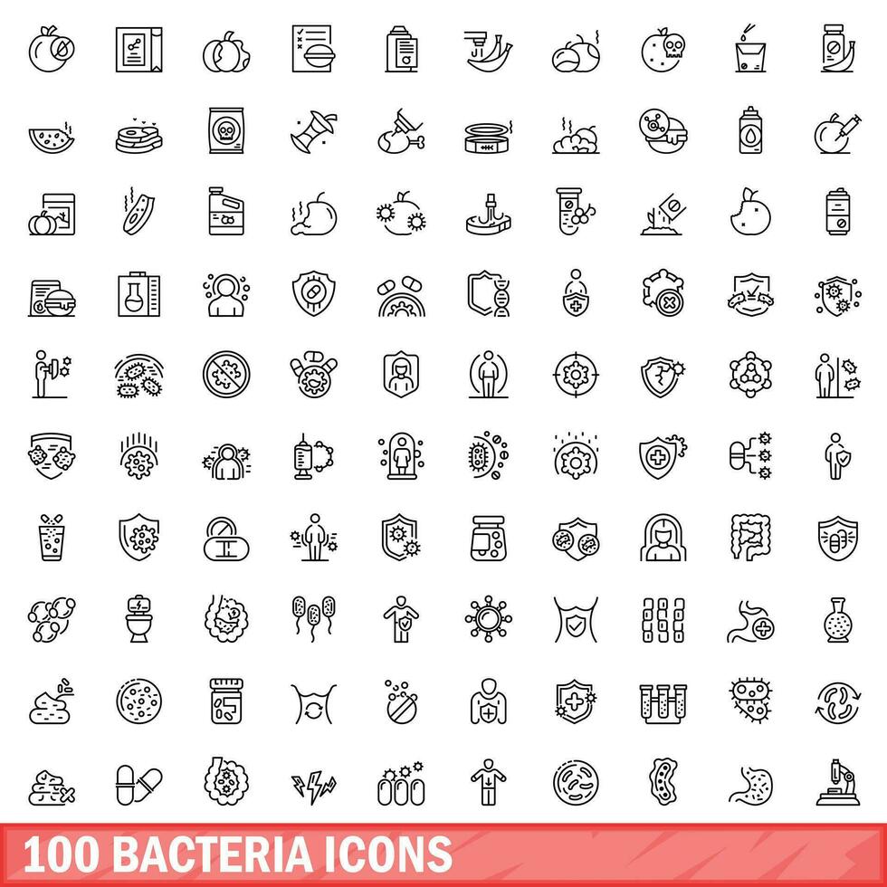 100 bacterie pictogrammen set, schets stijl vector