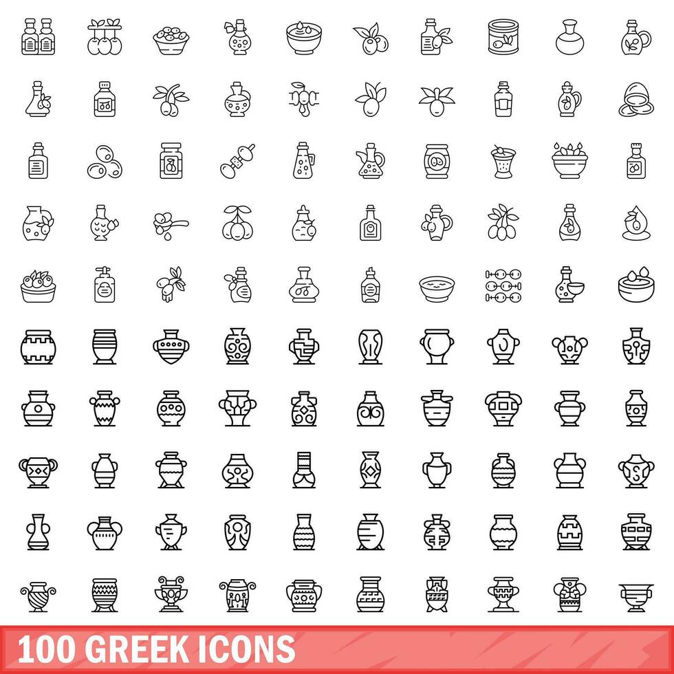 100 Grieks pictogrammen set, schets stijl vector