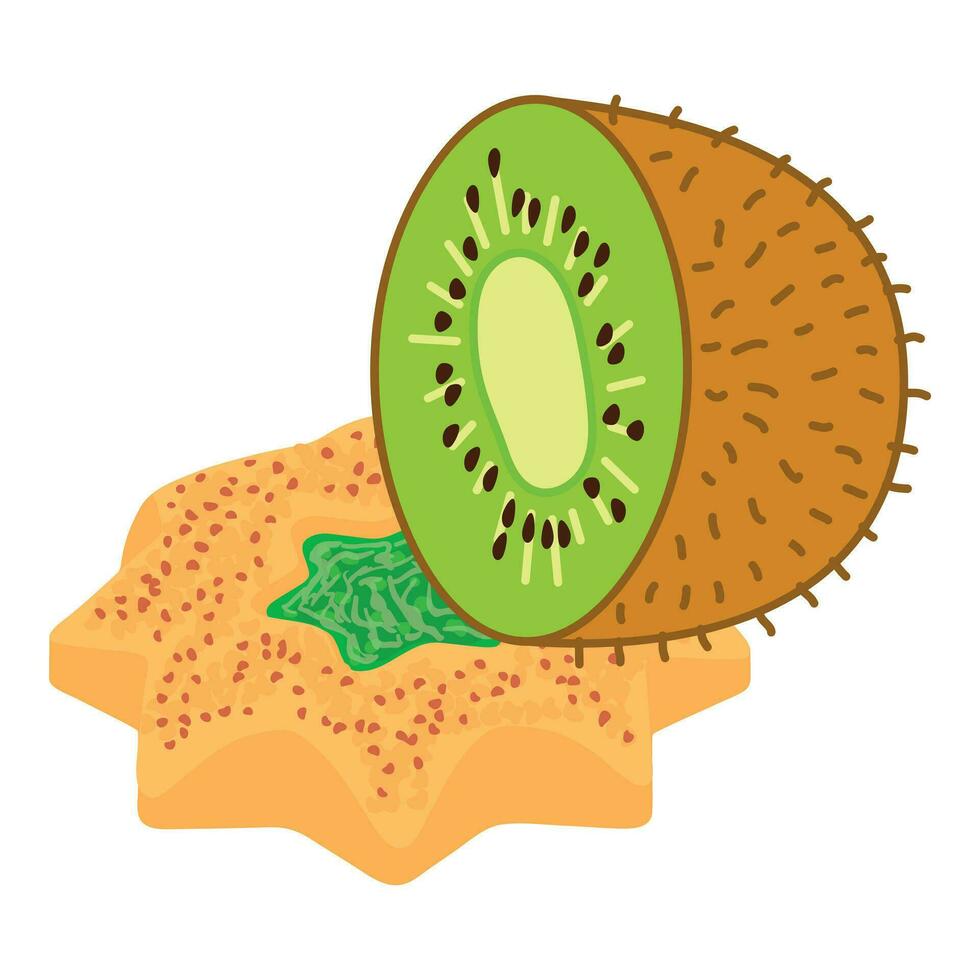 kiwi toetje icoon isometrische vector. fruit koekje met jam in de buurt vers kiwi voor de helft vector