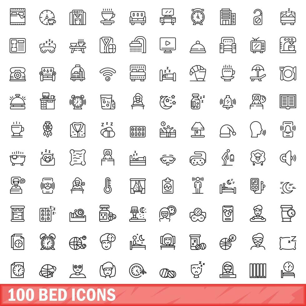 100 bed pictogrammen set, schets stijl vector