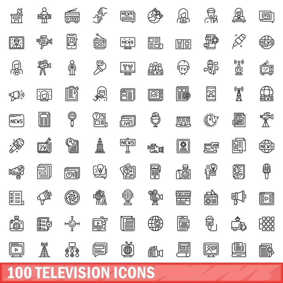 100 televisie iconen set, Kaderstijl vector