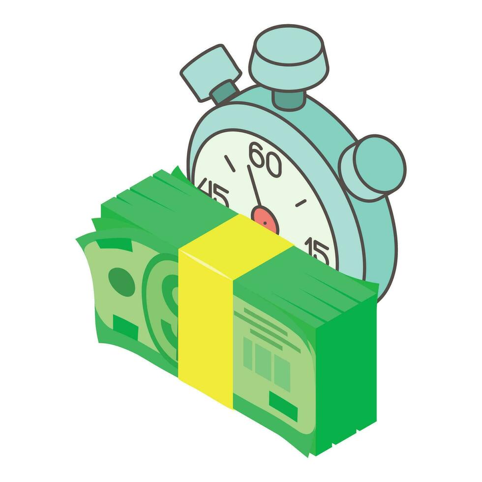 investering concept icoon isometrische vector. stopwatch klok en dollar Bill stack vector