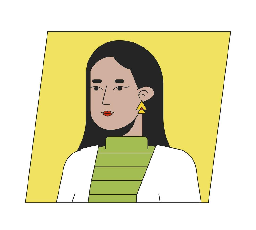 moslim jong vrouw vlak kleur tekenfilm avatar icoon. brunette met lang haar. bewerkbare 2d gebruiker portret lineair illustratie. geïsoleerd vector gezicht profiel clip art. gebruikersfoto, persoon hoofd en schouders