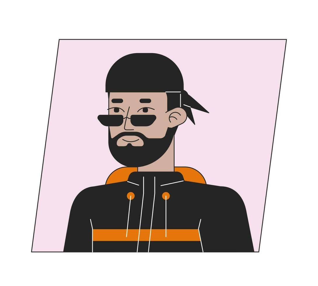 moslim hipster in bril vlak kleur tekenfilm avatar icoon. elegant Mens. bewerkbare 2d gebruiker portret lineair illustratie. geïsoleerd vector gezicht profiel clip art. gebruikersfoto, persoon hoofd en schouders