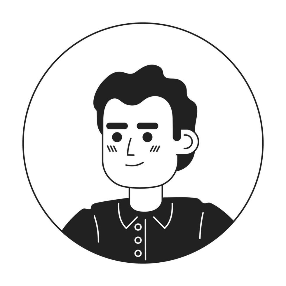 vrolijk spaans brunette Mens monochroom vlak lineair karakter hoofd. mannetje in shirt. bewerkbare schets hand- getrokken menselijk gezicht icoon. 2d tekenfilm plek vector avatar illustratie voor animatie