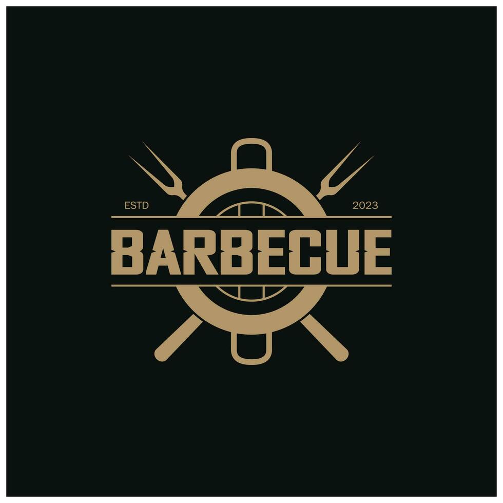 gemakkelijk barbecue wijnoogst heet grill, met gekruiste vlammen en spatel. logo voor restaurant, insigne, cafe en balk.vector vector