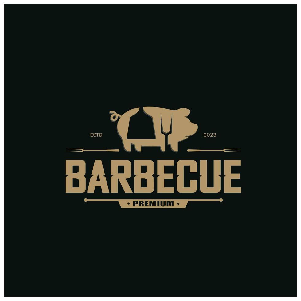 gemakkelijk barbecue wijnoogst heet grill, met gekruiste vlammen en spatel. logo voor restaurant, insigne, cafe en balk.vector vector