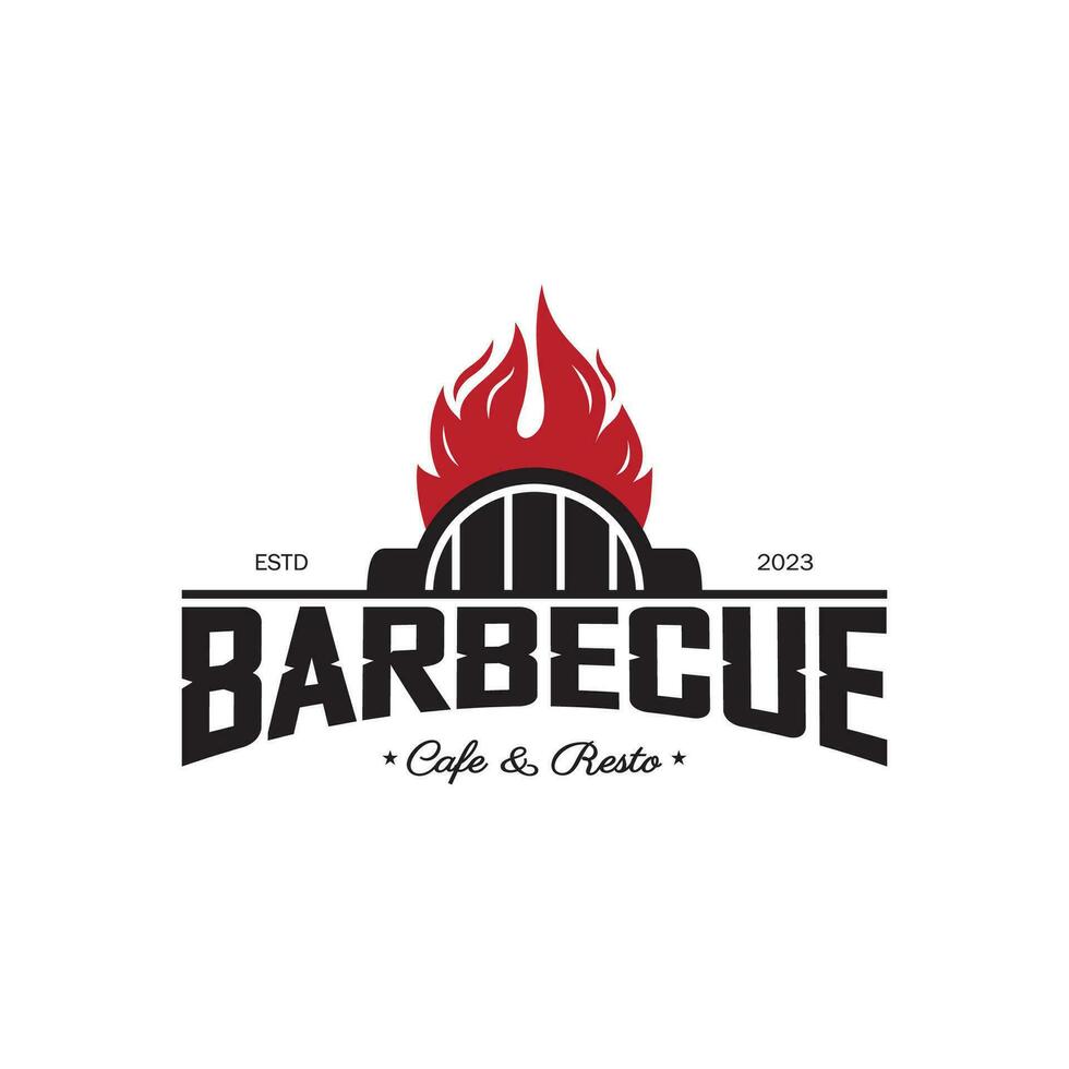gemakkelijk barbecue wijnoogst heet grill, met gekruiste vlammen en spatel. logo voor restaurant, insigne, cafe en balk.vector vector