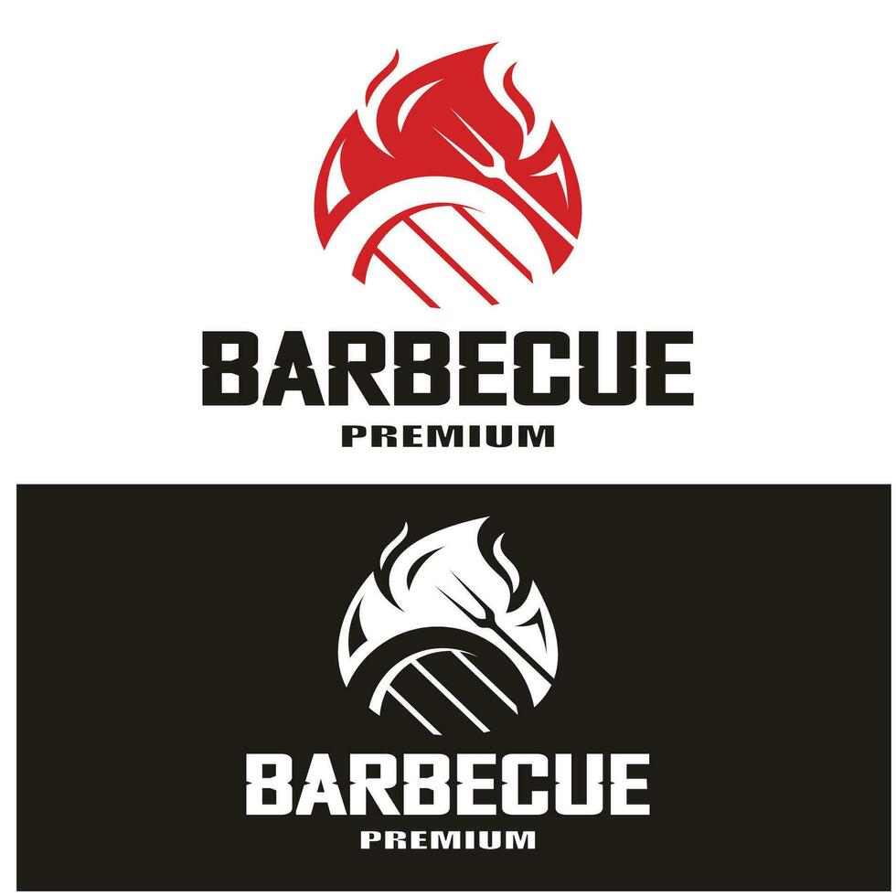 gemakkelijk barbecue wijnoogst heet grill, met gekruiste vlammen en spatel. logo voor restaurant, insigne, cafe en balk.vector vector