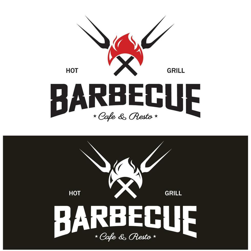 gemakkelijk barbecue wijnoogst heet grill, met gekruiste vlammen en spatel. logo voor restaurant, insigne, cafe en balk.vector vector