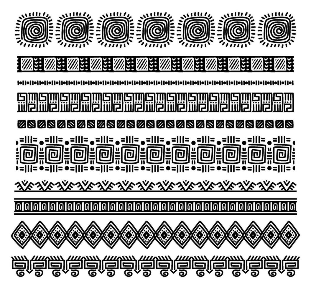 tribal Afrikaanse naadloos borstels. hand- getrokken sier- grens. oude verdelers geïsoleerd Aan wit set. creatief traditioneel motief vector