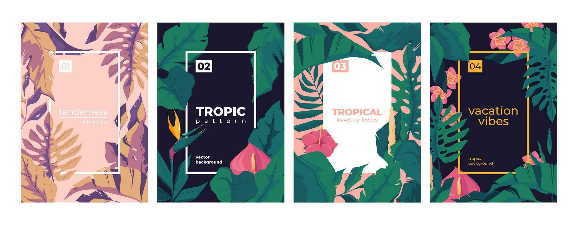 exotisch bruiloft uitnodiging. tropisch botanisch decoratief opslaan de datum affiches, wijnoogst bloemen romantisch verjaardag viering kaart ontwerp. vector verzameling