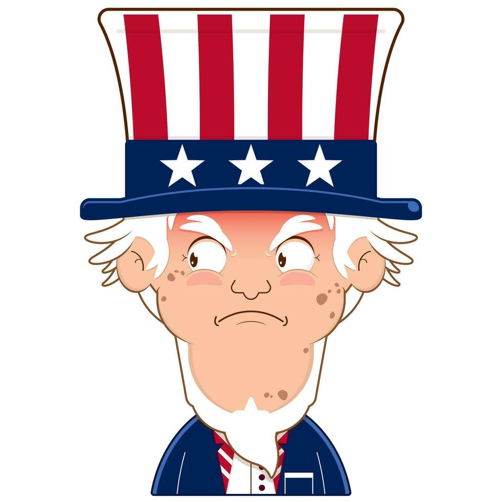 oom Sam boos gezicht tekenfilm schattig voor onafhankelijkheid dag vector