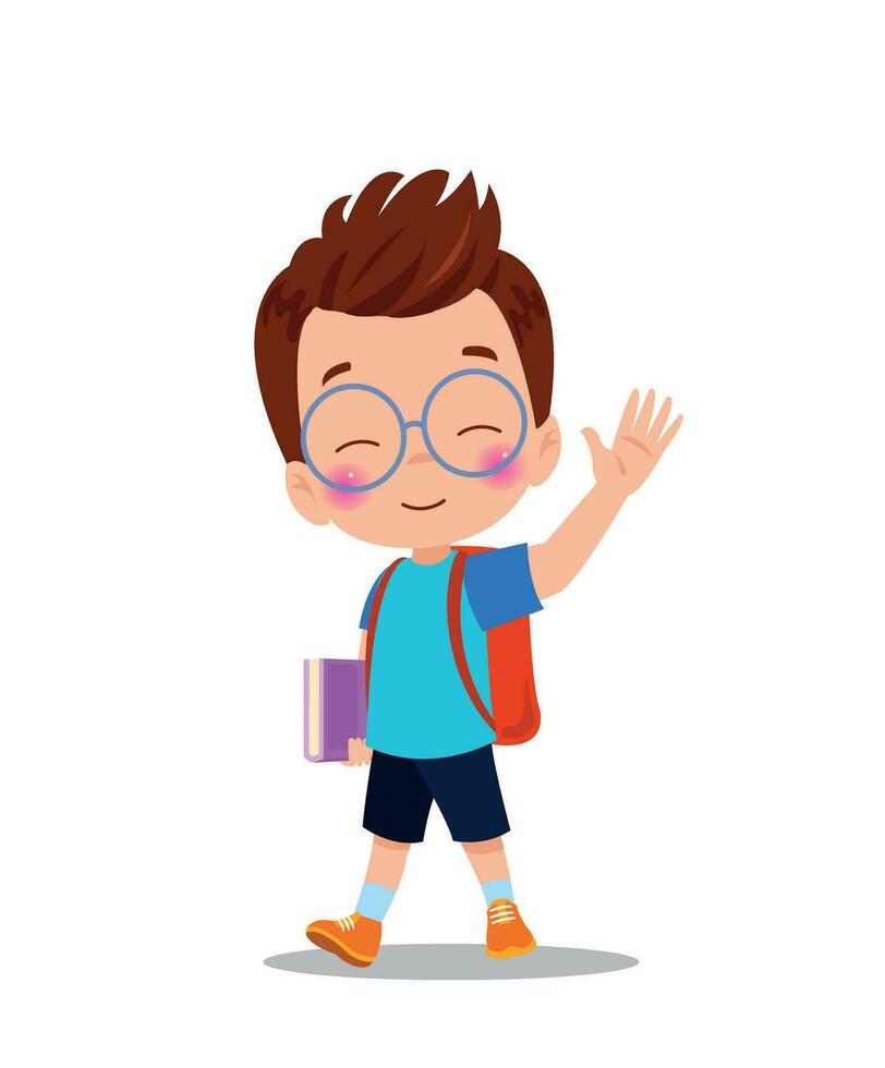 schattig jongen wandelen naar school- vector