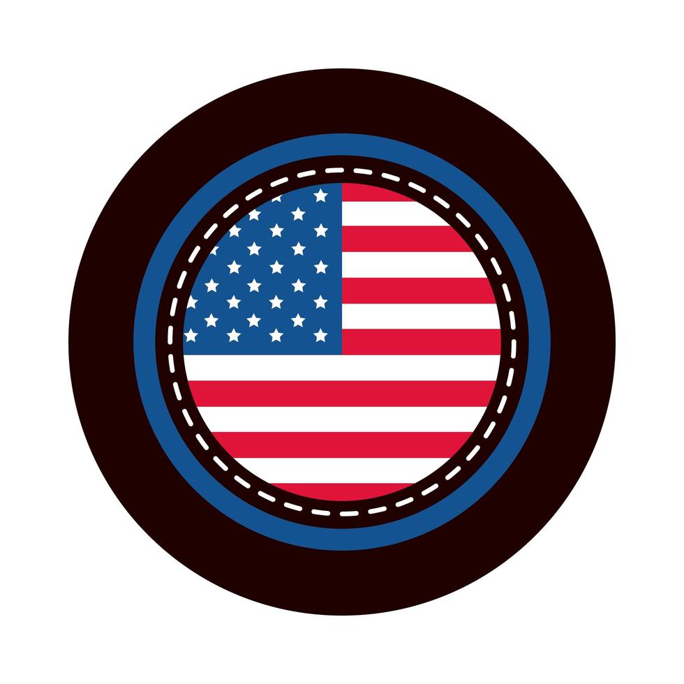 4 juli onafhankelijkheidsdag Amerikaanse vlag ronde sticker ontwerpblok en platte stijlicoon vector