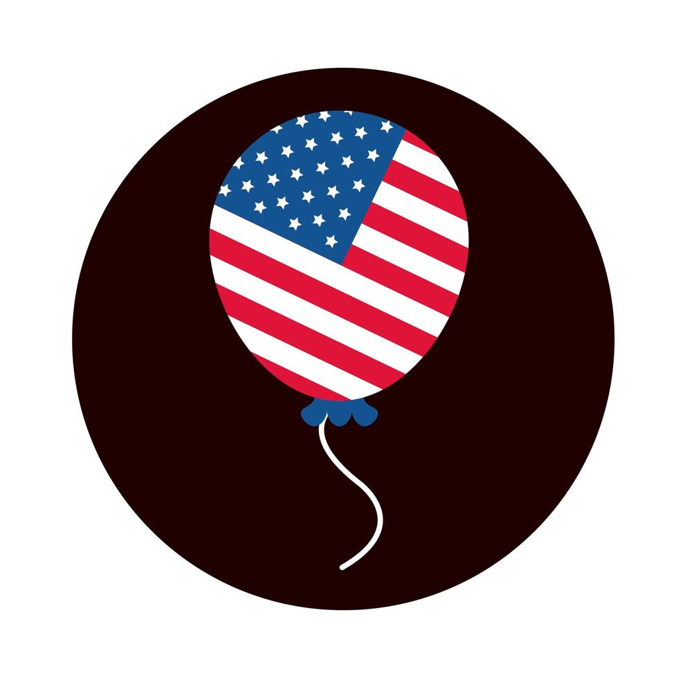 4 juli onafhankelijkheidsdag Amerikaanse vlag in ballonvieringsblok en plat stijlicoon vector