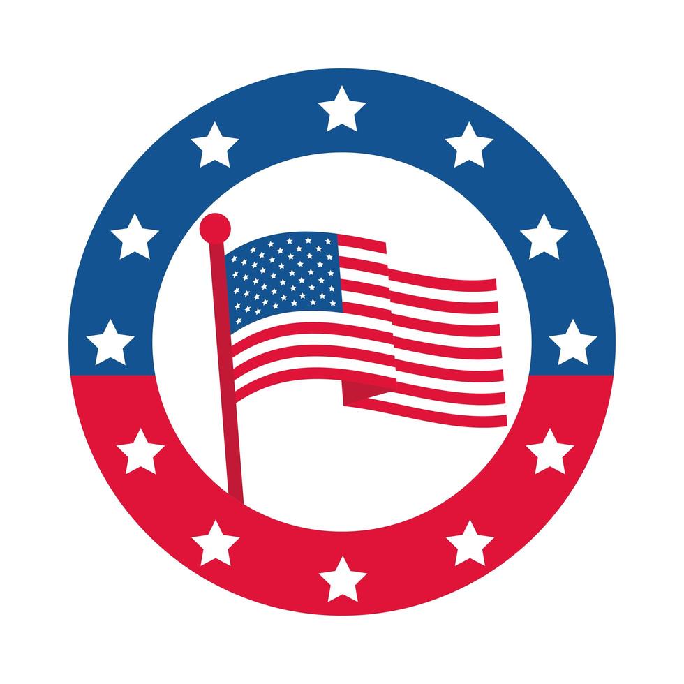 4 juli onafhankelijkheidsdag Amerikaanse vlag in poolsterren badge platte stijlicoon vector