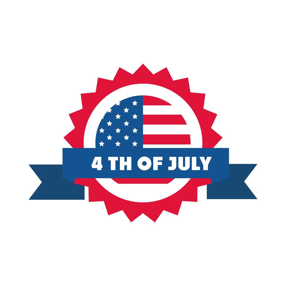 4 juli onafhankelijkheidsdag Amerikaanse vlag badge lint partij viering platte stijlicoon vector