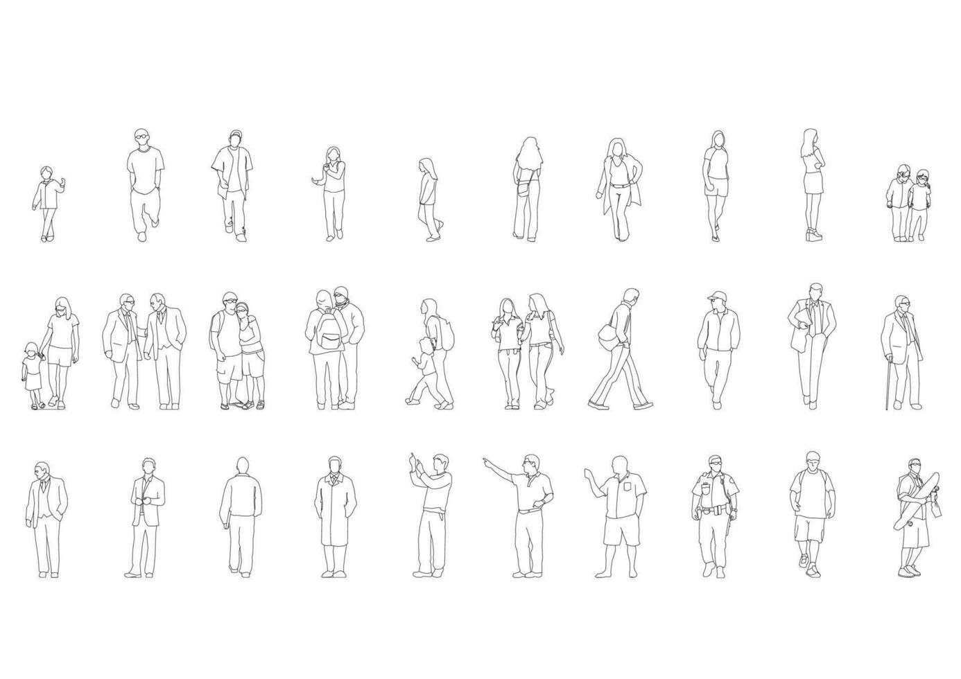 schets mensen tekening Mens vrouw vector illustratie. geïsoleerd grafisch persoon mensen geïsoleerd schetsen eenvoud hand- getrokken menselijk doorlopend lijn. mensen staan ontwerp groep bedrijf concept.