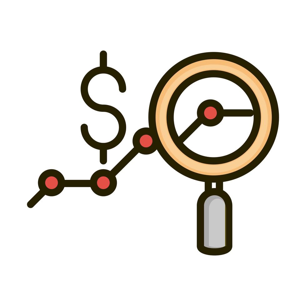 vergroot puntig lijndiagram geldanalyse financiële zaken beurslijn en vulpictogram vector