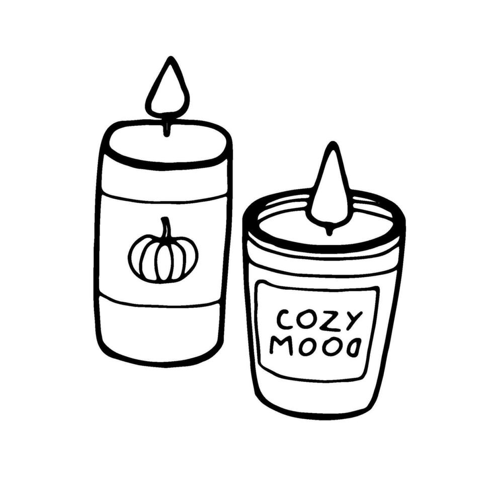 knus humeur kaarsen. hygge huis decor. hand- getrokken illustratie in tekening stijl. vector