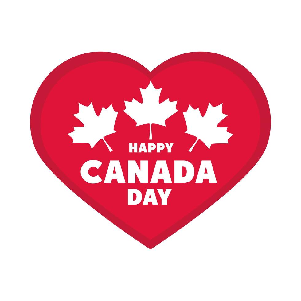 canada day patriottische viering hart en esdoorn bladeren platte stijlicoon vector