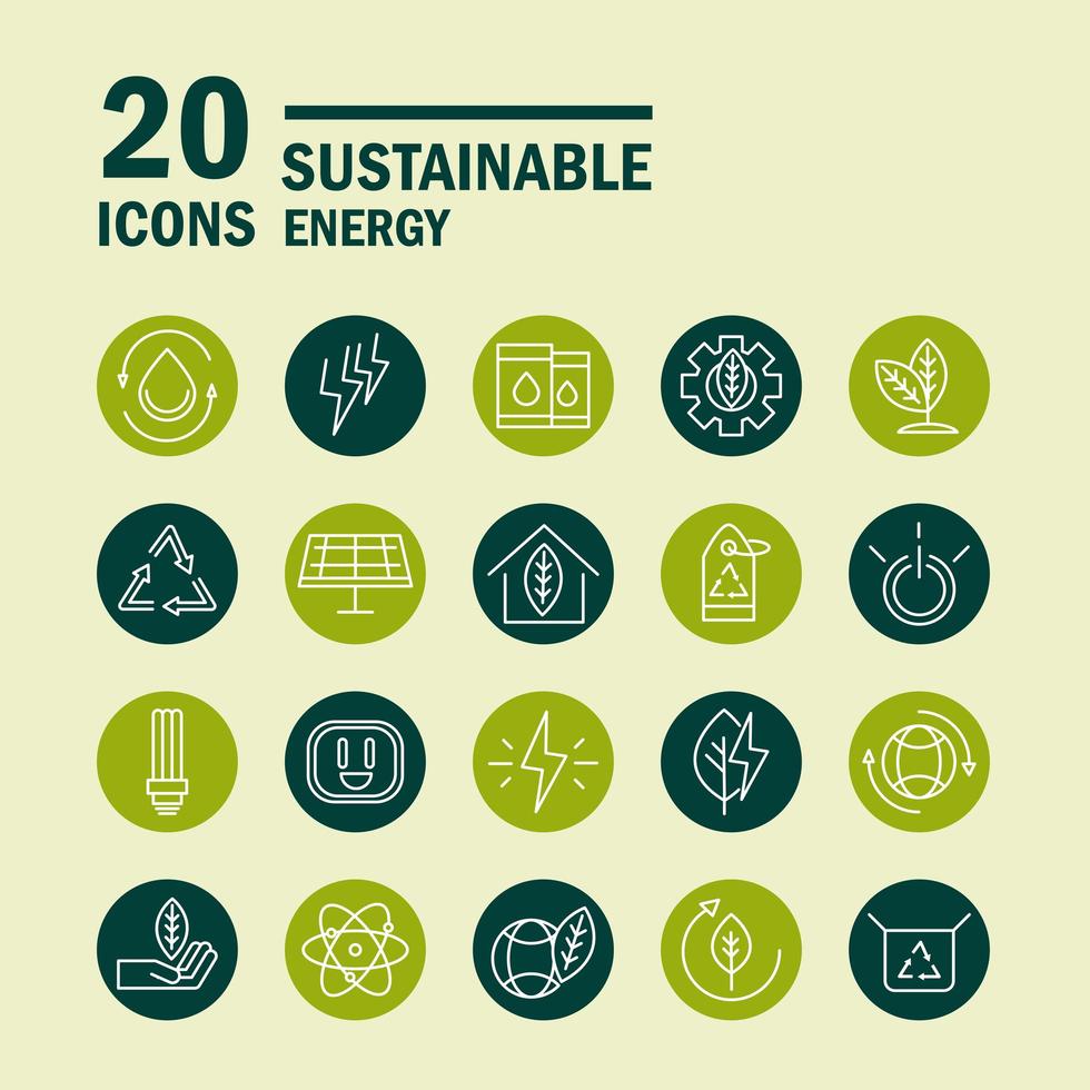 duurzame energie alternatieve hernieuwbare ecologie iconen set blok lijn stijlicoon vector