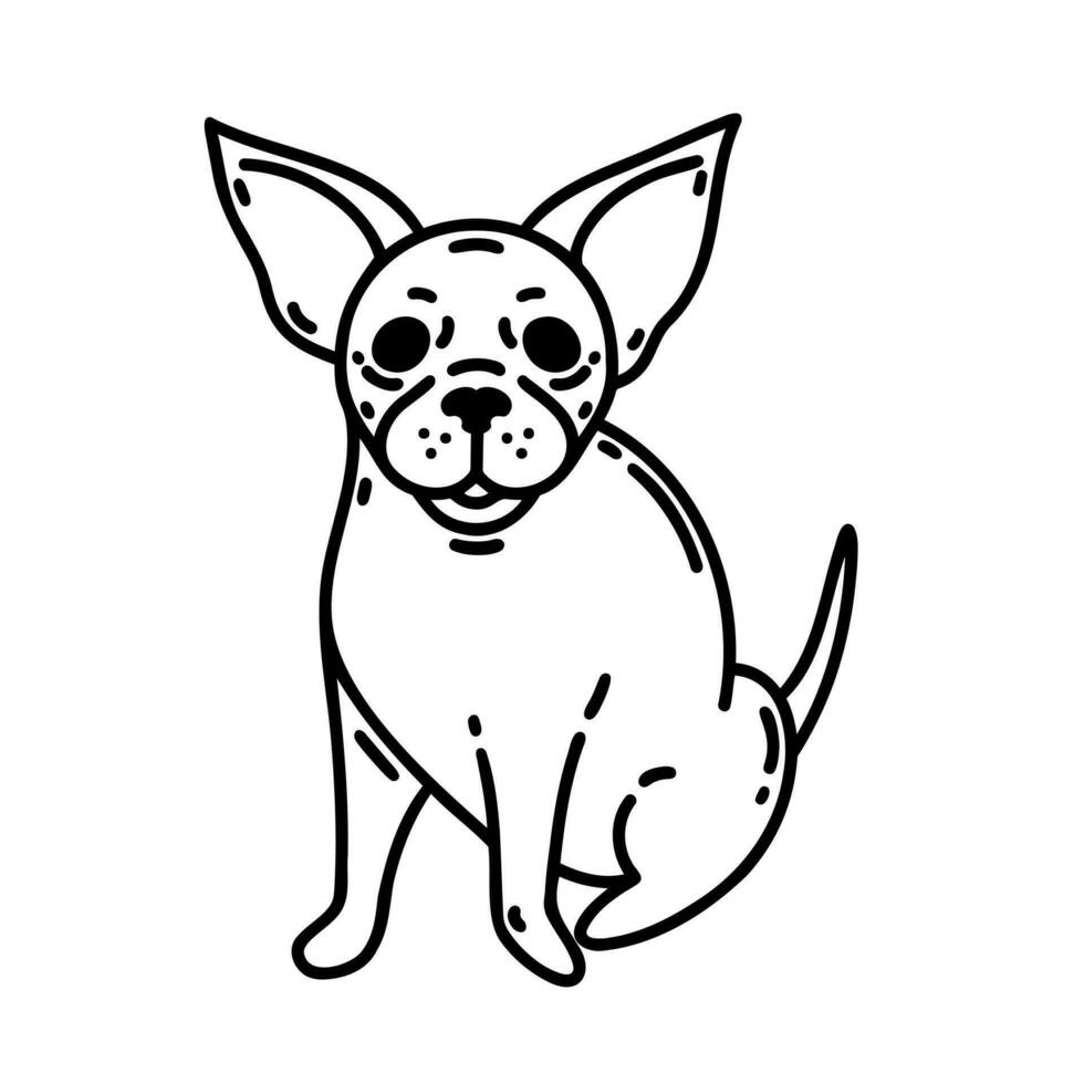 schattig chihuahua vector icoon. klein Mexicaans zwart en wit hond glimlacht en zit. grappig rasecht pup, vriendelijk huisdier. mooi hoor huiselijk dier. gemakkelijk tekening, schetsen. geïsoleerd clip art voor affiches, afdrukken, web