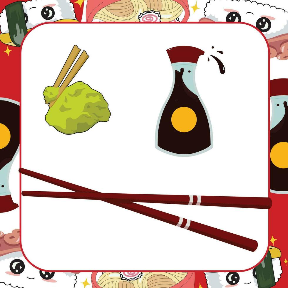 Aziatisch voedsel geheugenkaart. afdrukbare spel kaarten. vector illustratie.