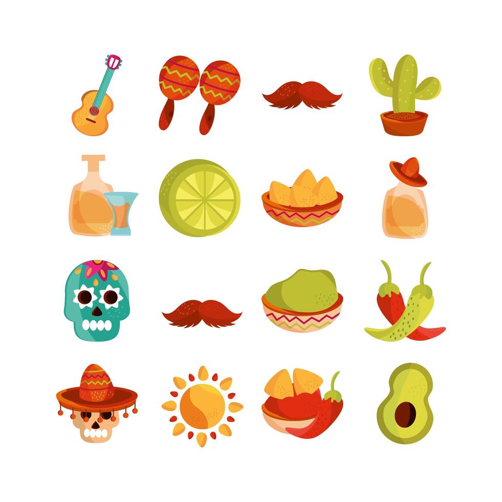 cinco de mayo decoratie evenement Mexicaanse pictogrammen set vector