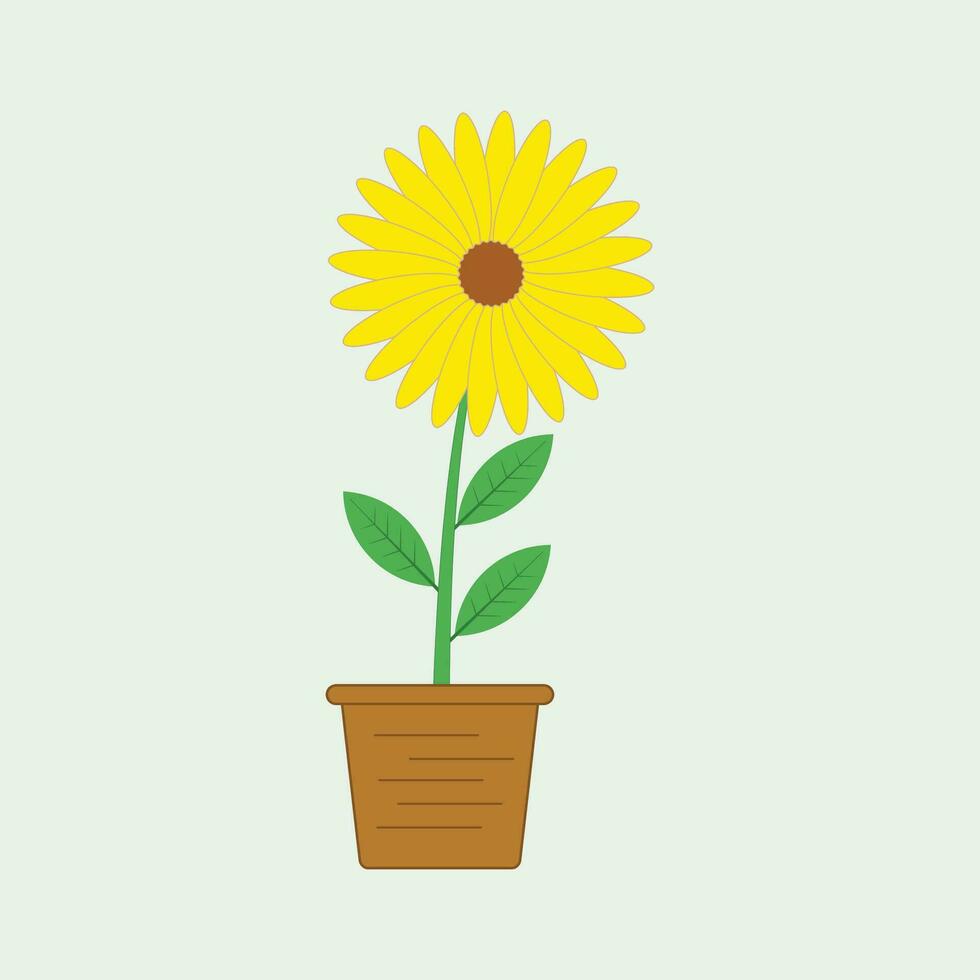 een geel zonnebloem in een pot met een groen stang. vector