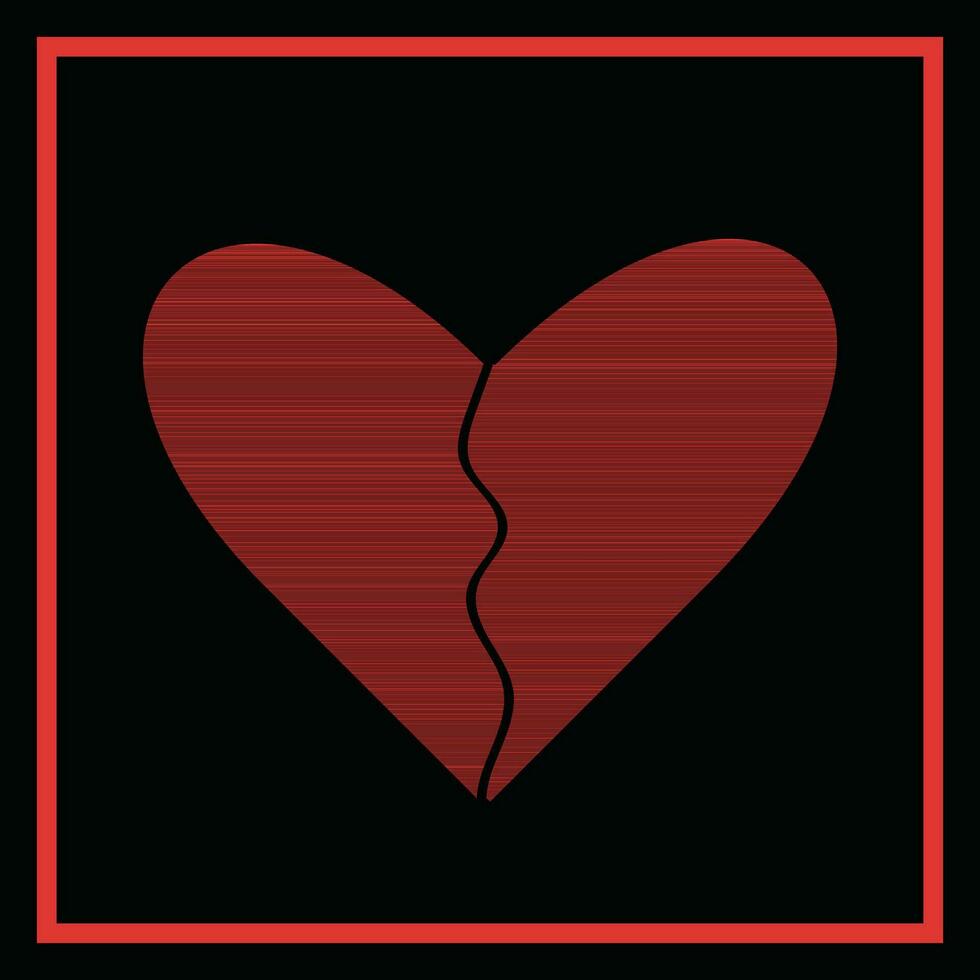 een rood hart met een barst in de midden- en een rood plein in de midden. vector