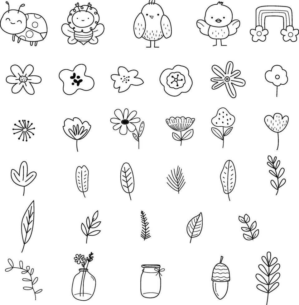 bloem blad dier groot set, tekening hand- getrokken schets stijl, voor afdrukken, kaart, huwelijk, liefde, t overhemd, spandoek, product.vector illustratie vector