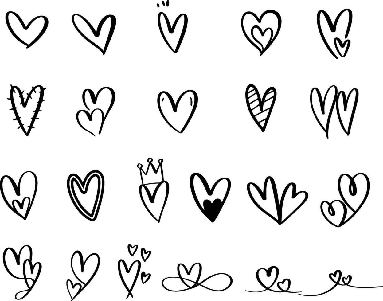 hart doodles set. hand- getrokken harten verzameling. romance en liefde illustratie vector