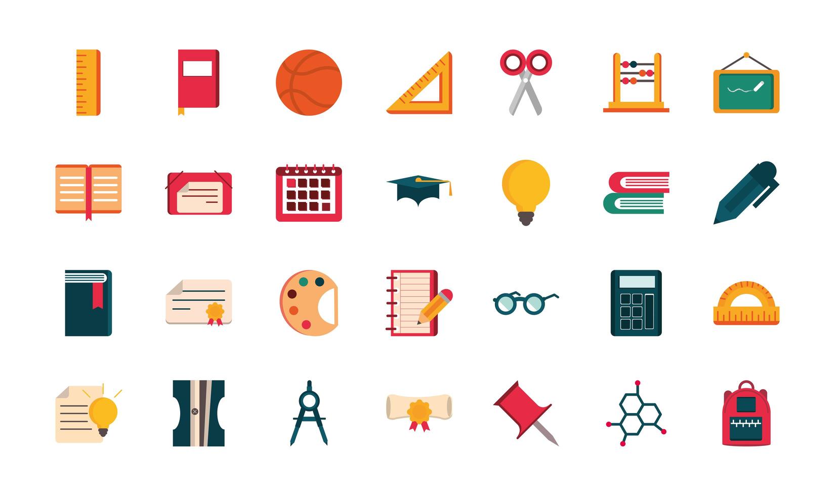 set van levering briefpapier onderwijs school pictogram ontwerp vector