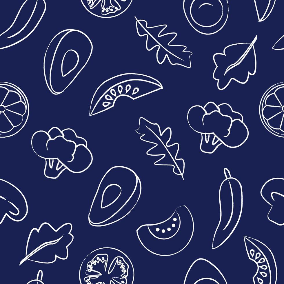 naadloos patroon met voedsel op donkerblauwe achtergrond vector