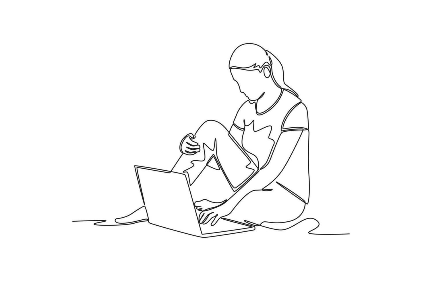 doorlopend een lijn tekening bedrijf vrouw zittend en gebruik makend van laptop. single lijn trek ontwerp vector grafisch illustratie.