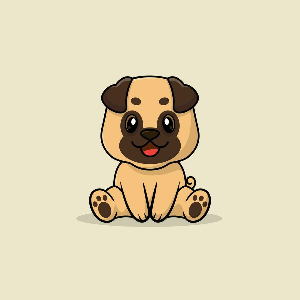 vector schattig baby mopshond hond tekenfilm zittend icoon illustratie.