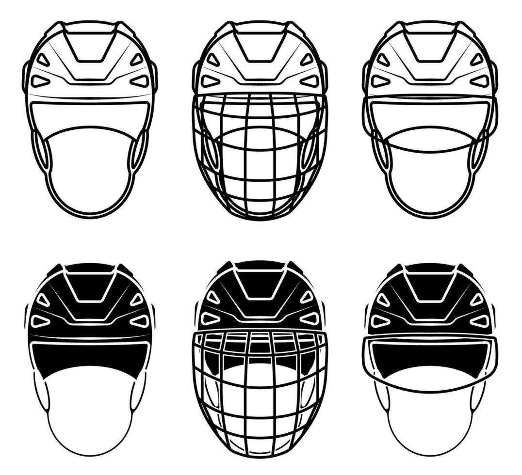 Open hockey helm icoon voorkant visie, met transparant vizier en met beschermend grillen. ijs hockey veld- speler beschermend versnelling. vector