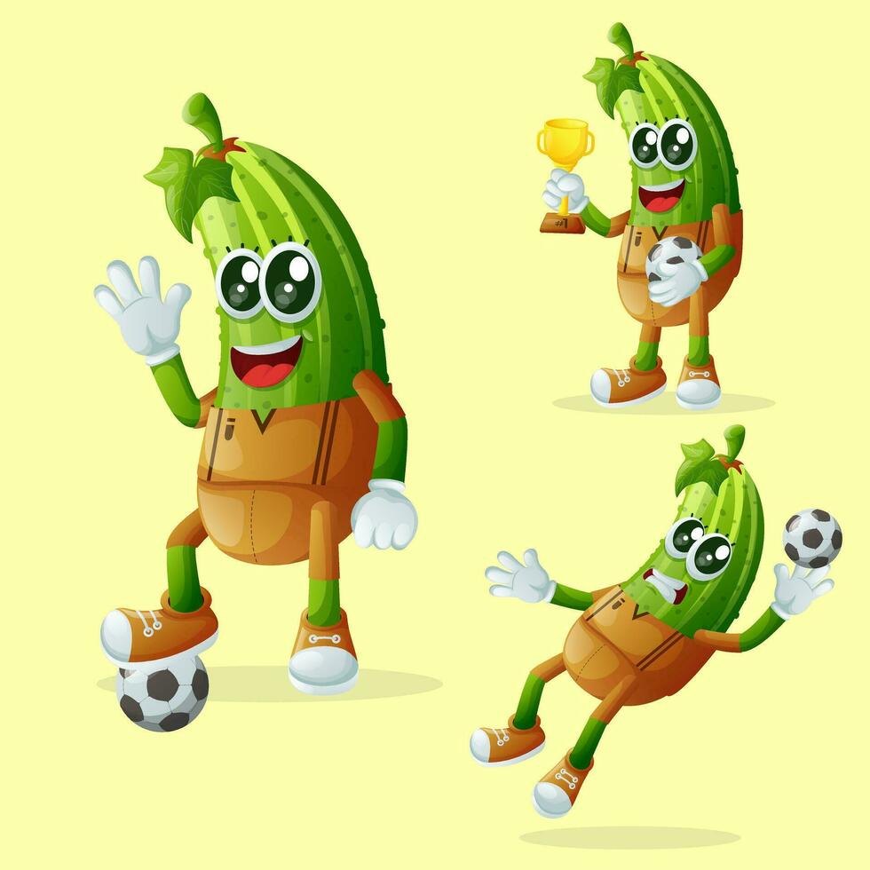 schattig komkommer tekens spelen voetbal vector