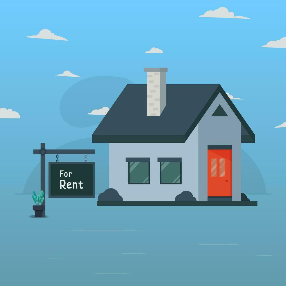 huis met bord voor huur ontwerp vector illustratie