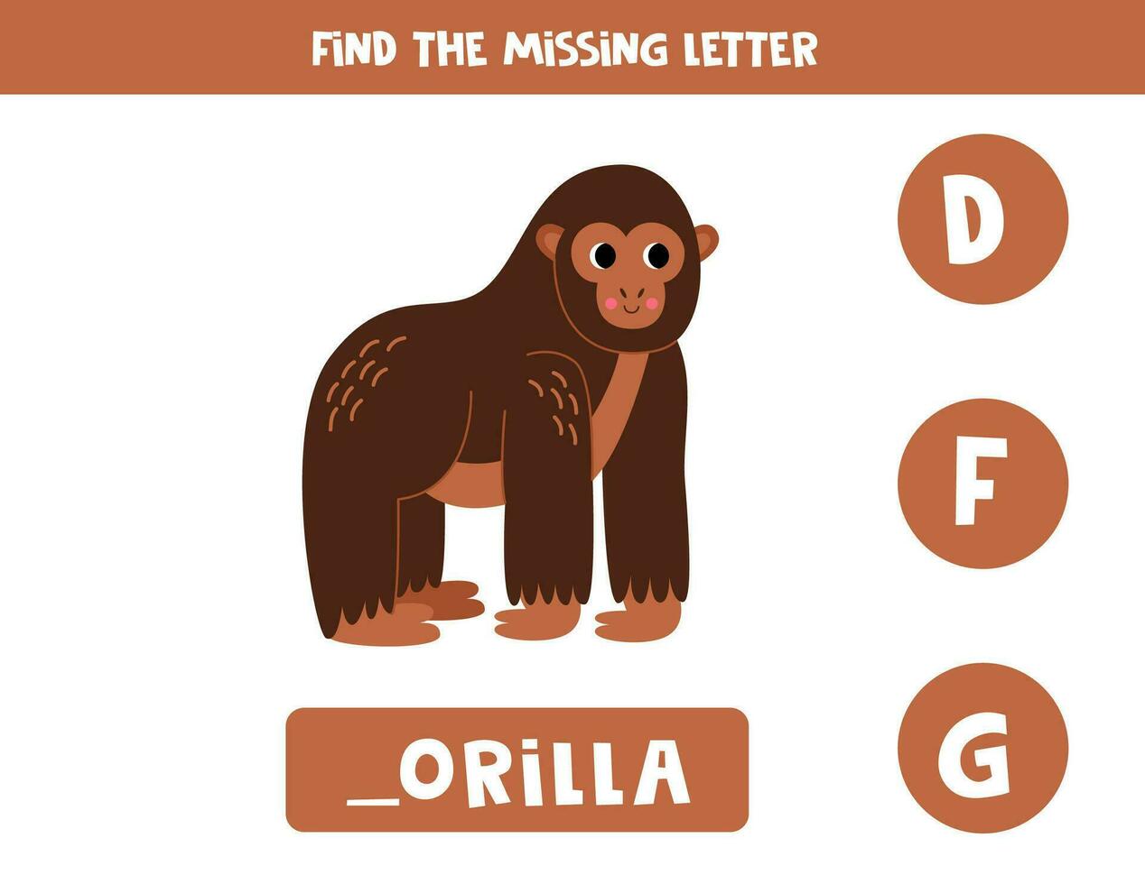 vind missend brief met tekenfilm gorilla. spelling werkblad. vector